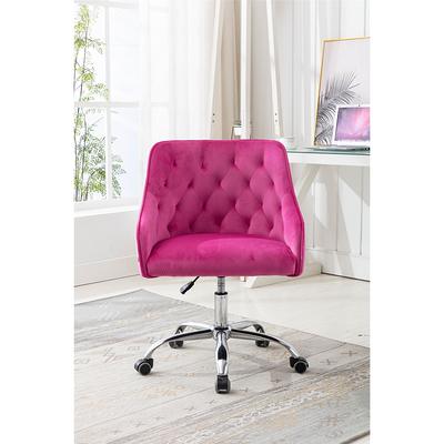 Costway Pink Velvet Accent Office Armchair Adjustable Swivel