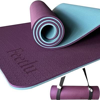 Feetlu Yoga Mat Thick with Strap, 2/5 Inch (10MM) - Extra Thick Yoga Mat  Non Slip Workout Mat Double-Sided, Eco POE Yoga Mats for Women Men, Workout  Mat for Yoga,Pilates,and Floor Exercises(DK.RD/BGY) 
