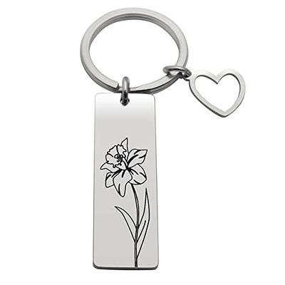 Personalized Leather Lotus Keychain Flower Charm Friendship Key