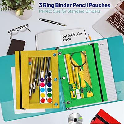 3 Rings Binder Pencil Pouch, Zipper Pencil Pouches, Fabric Pencil Pouches  for 3 Hole Binder, Zippered Pencil Cases Pockets Bags with Clear Window for  Office School Supplies, 2 Pack 