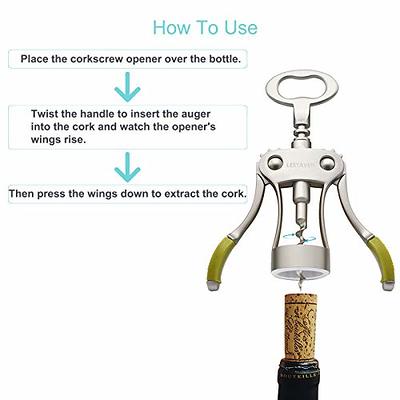 Stainless Steel Wing Corkscrew Wine Opener, Waiters Corkscrew Cork and Beer  Cap Bottles Opener Remover, Used in Kitchen Restaurant Chateau and Bars