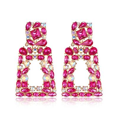 Hot Pink Statement Earrings and Rhinestones.