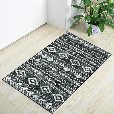 Farmhouse Moroccan Runner Rug,Washable Entry Bath Rug Non-Slip 2x4  Grey/White