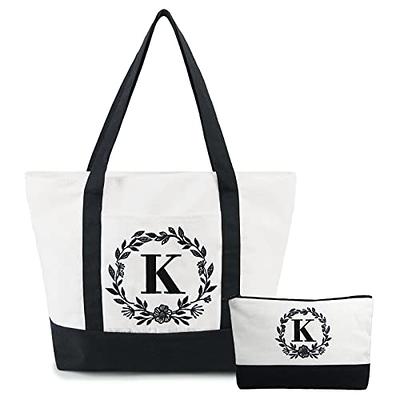 Initial Canvas Grocery Bag, Personalized Present Gift Tote Bag for Wedding  Birthday Holiday Reusable Grocery Bag Initial Letters for Women Teachers