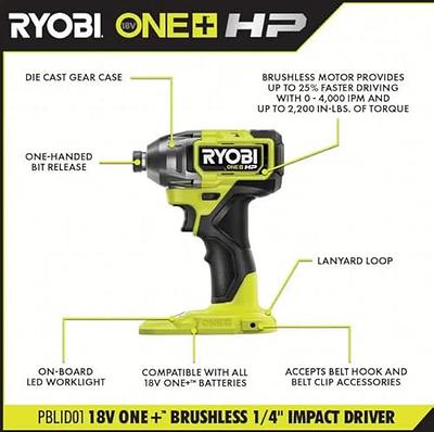 18V ONE+ HP Brushless 1/4 Impact Driver - RYOBI Tools