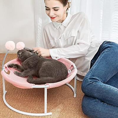 Cat Beds Cushion,Pet Hammock Bed, Cat Calming Cuddler Bed, Anti-Slip Fluffy  Round Washable Cat Bed with Plush Mat & Cat Toy Balls,Fits up to 25lbs, Pet  Bed for Kitty and Puppy-Pink