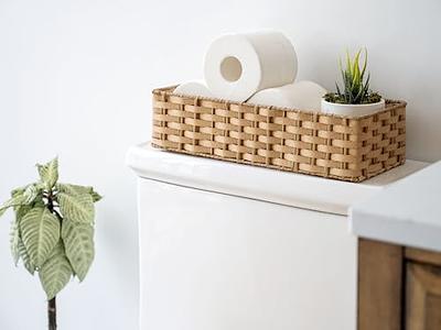 2 Pieces Rattan Toilet Tank Baskets, Handwoven Bathroom Sink Vanity Tray  Decor for Counter, Rectangular Wicker Storage Basket Small Serving Trays  for