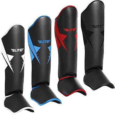 Muay Thai MMA Kickboxing shin Guards, Elite Sports Instep Guard Sparring  Protective Leg shin Kick Pads for Kids and Adults (L-XL