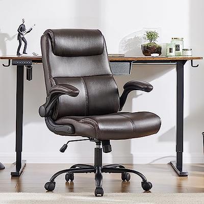 NEO CHAIR Office Chair Adjustable Desk Chair Mid Back Executive Desk  Comfortable PU Leather Chair Ergonomic Gaming Chair Back Support Home  Computer Desk with Flip-up Armrest Swivel Wheels (Jet Black) 