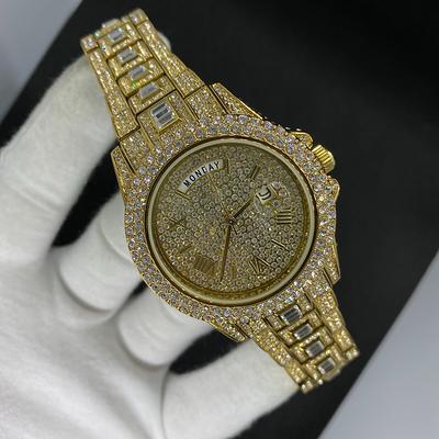 Real Stainless Steel Mens Watch Iced Simulated Diamond Hip Hop Bust Down  Square