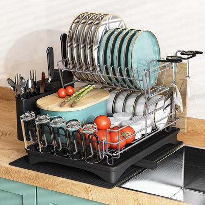 Over The Sink 2 Tier Adjustable Dish Drying Rack - Yahoo Shopping