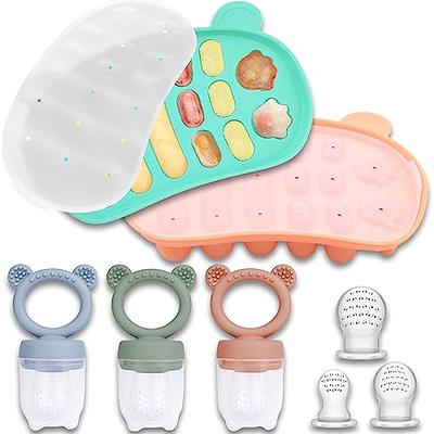 JEXFUN Silicone Baby Fruit Food Feeder Pacifier & Freezer Tray Set,  Breastmilk Popsicle Mold for Teething, Silicone Baby Food Storage  Containers for