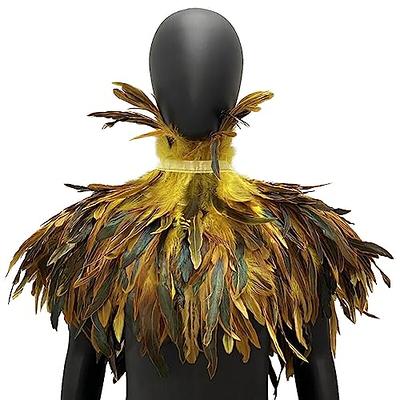 URFEDA Cape Plume Cape Châle avec Plumes Naturelles Gothique Plume Shrug  Châle Etoles Poncho Costume Plume Halloween Écharpe Haut Déguisement  Costumes