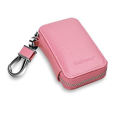 Buffway Car Key case,Genuine Leather Car Key Chain Keychain Holder Metal  Hook and Keyring Zipper Bag for Remote Key Fob - Black