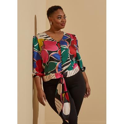 Ashley Stewart Off The Shoulder Multi Leaf Print Blouse Plus Size