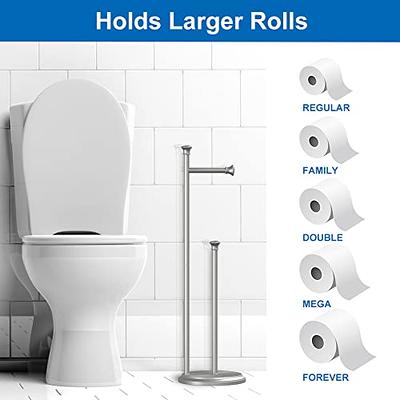 Free Standing Toilet Paper Holder Stand Brushed Nickel Toilet Roll Stand  Bathroom Tissue Rack with Storage Reserves 5 Mega Rolls