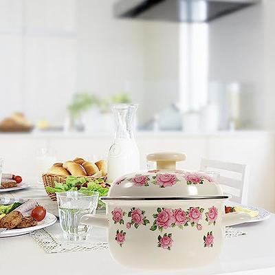 8 Quart Vintage Enamelware Stock Pot With Steamer Basket 