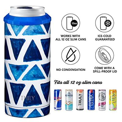 Skinny Can Cooler Vacuum Insulated - THILY Stainless Steel Drink Sleeve  Holder with Lid for 12 oz Slim Cans | 2 in 1 Insulated Travel Tumbler, for