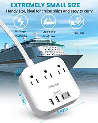 TROND Cruise Ship Travel Power Bar 2 USB C, Retractable Extension Cord Reel, Ultra-Thin Flat Plug, 3 Multi Plug Outlets 3 USB Chargers, 5ft Desk