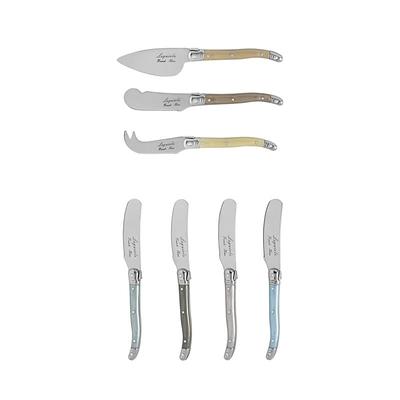 French Home 8 Piece Laguiole Kitchen Knife Set with Wood Block, Rainbow Colors