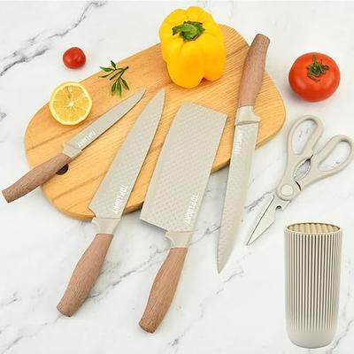 BRODARK Knife Set with Block & Steak Knives, 15-Piece Kitchen Knife Set  with Built-in Sharpener, Steak Knives Set of 6