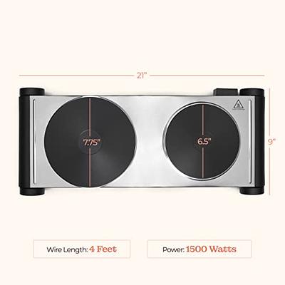 Electric Double Stovetop Hot Plate for Cooking 1800W 7.3/4 Glass Cast Iron  Portable Stove Burners Cool Touch Handle Cooktop Keeps Food Warm