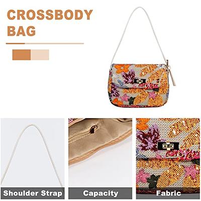 OWGSEE Straw Beach Bag, Small Straw Purse for Women Summer Woven Beach Bag  Shoulder Crossbody Bags Handbag for Vacation