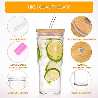 4pcs aesthetic coffee cup ice coffee cold cup Set Glass Cups with Bamboo  Lids and Glass Straw - 16 oz Iced Coffee Glasses, Cute Tumbler Cup for