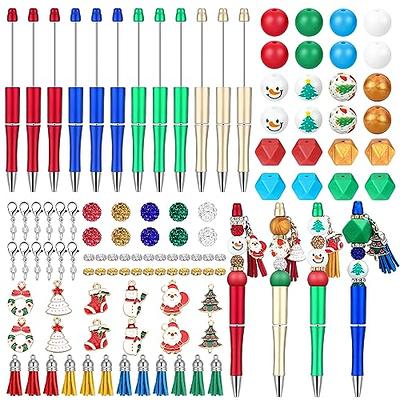  NEWEST 12 Pieces Plastic Beadable Pens DIY Bead Pens with 48  Multicolor Beads 12 Tassels 12 Pendants Back to School DIY Beaded Pens  Black Ink Bead Ballpoint Pen for Gifts