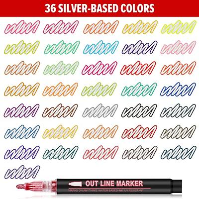 Double Line Outline Markers, 36 Colors Super Squiggles Shimmer Outline  Marker Pen Set, Self Outline Metallic Markers