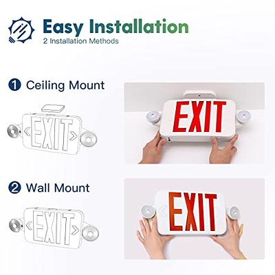 Ciata LED Exit Sign with Emergency Lights for Business, Commercial, or  Industrial Safety, 90-Minute Battery Operated Backup, Ceiling or Wall Mount