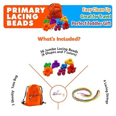 Skoolzy Preschool Lacing Beads for Kids - 30 Stringing Beads with 2 Strings Toddler Crafts with Travel Tote - Montessori Toys