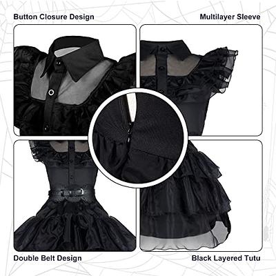 GUUZOGG Wednesday Addams Costume Dress with Wig Belt Socks and