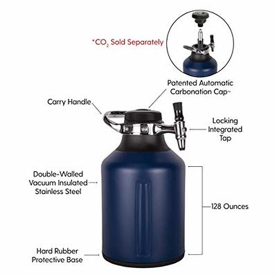 128 oz. Stainless Steel Beer Growler, Double-Wall Vacuum Insulated Carbonated