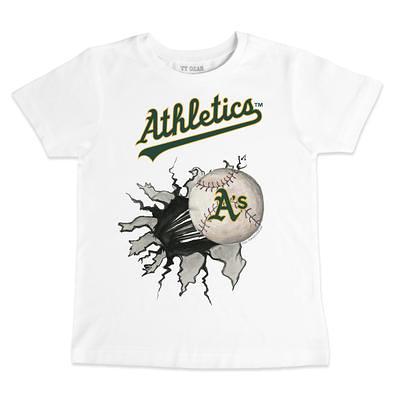 Oakland Athletics Tiny Turnip Infant Baseball Tear Raglan 3/4 Sleeve  T-Shirt - White/Black