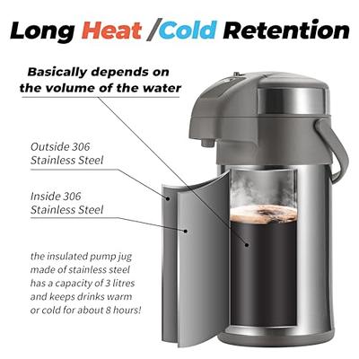 Airpot Coffee Carafe 101oz - 24 Hours Hot Drink Dispenser, Thermal