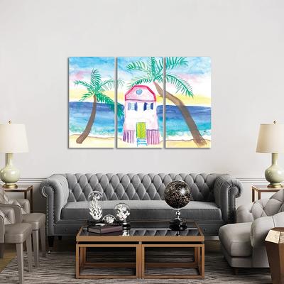 Kate and Laurel Sylvie Tropical Beach Framed Canvas Set - Natural (3 Piece)