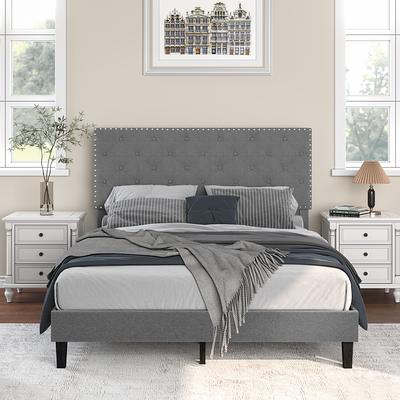 Queen Size Metal Bed Frame 60 in. W Metal Platform Bed Headboard and Footboard Metal Slat Support Black Bed Frames