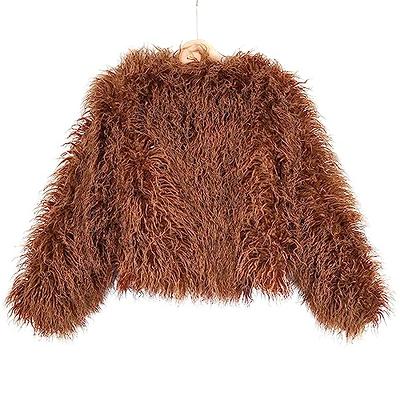 Women's Long Lapel Faux fur Jacket Shaggy Coat Warm Outerwear Cardigan