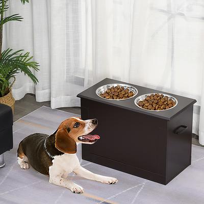 PawHut Raised Pet Feeding Storage Station with 2 Stainless Steel Bowls Base for Large Dogs and Other Large Pets - White