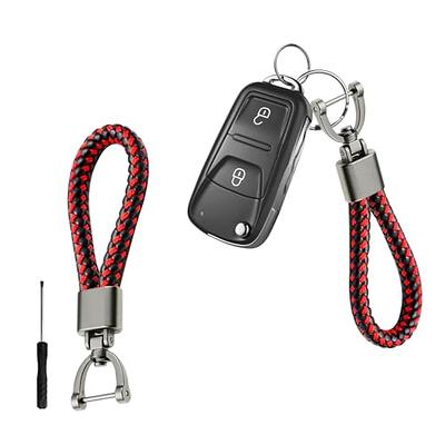 Infipar Car Fob Key Chain Genuine Leather Keychains Holder for Men and Women, 360 Degree Rotatable, with Anti-lost D-Ring, Circle Carabiner and Key