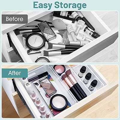 4 PCS Stackable Drawer Organizer Large Size Plastic Drawer Organizers Set,  Bathroom Trays Desk Drawer Divider Organizers and Storage Bins for Makeup