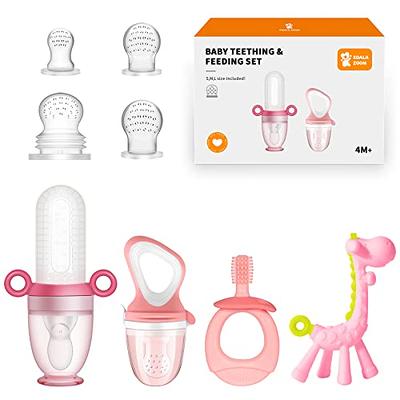 MICHEF Food Feeder Baby Fresh Fruit Feeder (2 Pack) with 3 Different Sized Silicone Pacifiers, Mash and Serve Bowl with 4 Soft-Tip