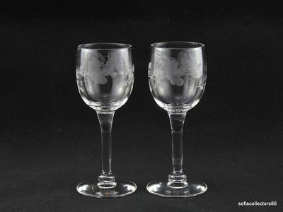 4 Vintage Etched Ruby Red Liqueur Wine Glasses, Circa 1950, After