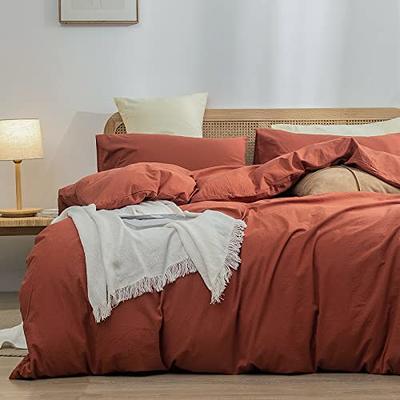 BESTOUCH Duvet Cover Set 100% Washed Cotton Linen Feel Super Soft