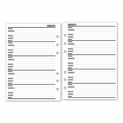 Personal Contacts Address Book Planner Insert Refill, 3.74 x 6.73 inches,  Pre-Punched for 6-Rings to Fit Filofax, LV MM, Kikki K and Other Binders,  30