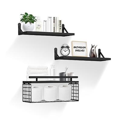 Floating Shelves Wall Mounted with Storage Basket and Protective Guards,Bathroom  Shelves Over Toilet,Rustic Wood Shelves for Bedroom,Living  Room,Kitchen,Wall Decor,Plants,Books-Black - Yahoo Shopping