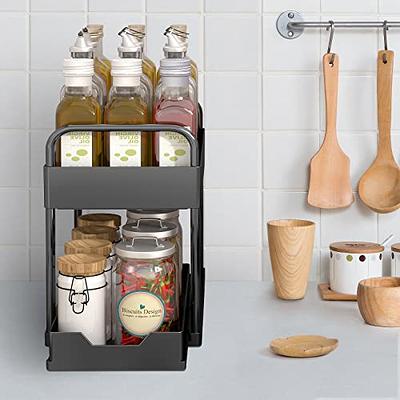  SPACEKEEPER Under Sink Organizer, Sliding Cabinet Basket  Organizer 2 Tier Under Bathroom Storage Rack with Hooks, Hanging Cup,  Dividers, Multi-purpose for Bathroom Kitchen, Grey, 2 Pack: Home & Kitchen