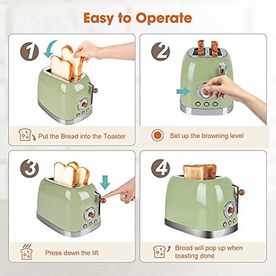 Crownful 2-Slice Toaster, Extra Wide Slots Toaster, Retro Stainless Steel with Bagel, Cancel, Defrost, Reheat Function and 6-Shade Settings, Removal