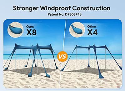 SUN NINJA 8 Person Pop Up Beach Tent Sun Shelter UPF 50+ Protection Shovel  Pegs